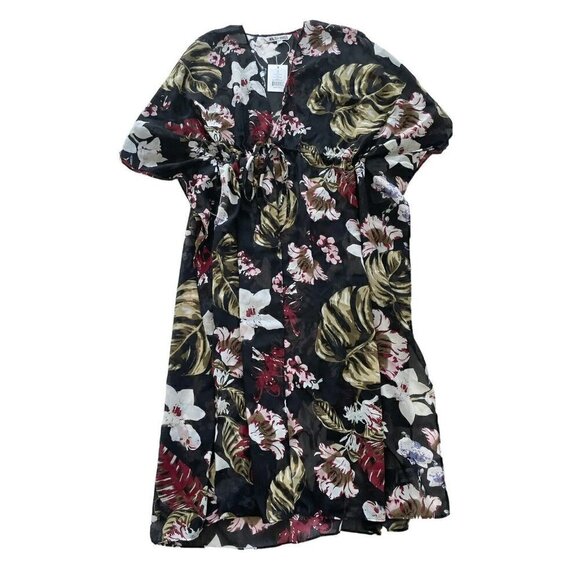 Walter Baker Tulum Caftan Kaftan Duster Black Floral Tropical One Size OS NWT - Picture 12 of 12